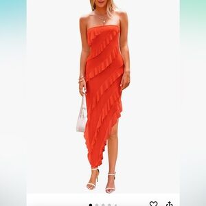 Orange ruffle midi dress